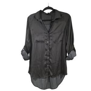 Rock & Republic Women's Metallic Black Long Sleeve Button-Up‎ Shirt